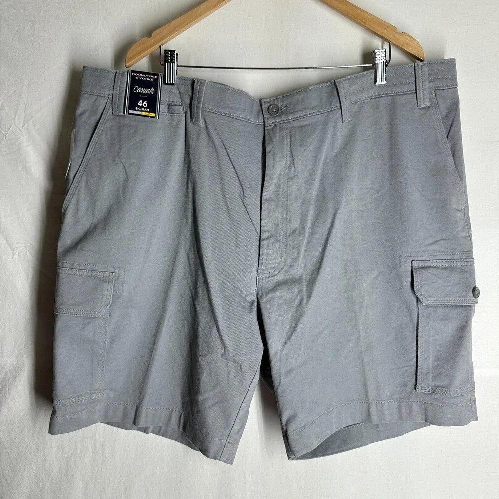 NWT Roundtree & Yorke Casual Mens Shorts 46 Gray Flat Front Stretch 9